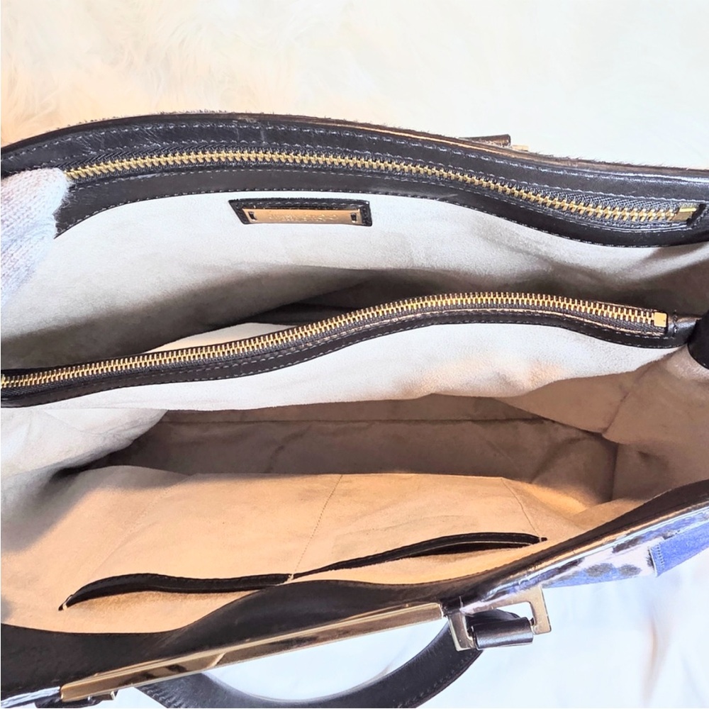 Jimmy Choo- Authentic 🍀 EUC! Alfie Blue Leopard Print Pony Hair/Suede 2 Way Bag - Picture 9 of 13